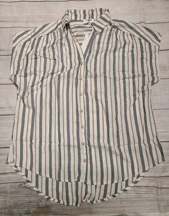 striped short sleeve button up top