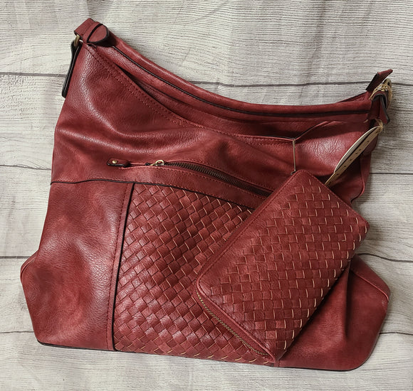 re vegan leather basket weave 2 piece purse