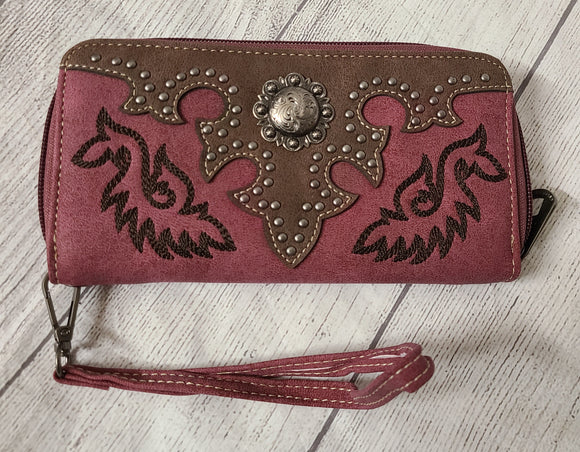 ABZ-G041W American Bling Embroidered Collections with Zippered-Around Long Wallet