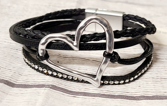 corded silver heart magnetic bracelet