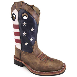 Smoky Mountain Kid's Stars And Stripes Vintage Brown Cowboy Boots 3880