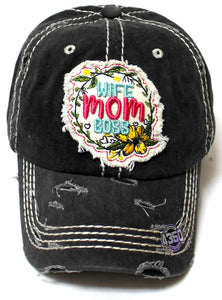 Women's Ballcap Wife, Mom, Boss Floral Patch Embroidery Monogram Hat