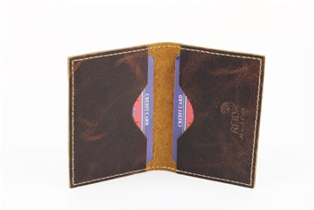 RFID Hunter Leather Men's Slim Bifold Card Case. American Bison Product Code: 8018 Brown