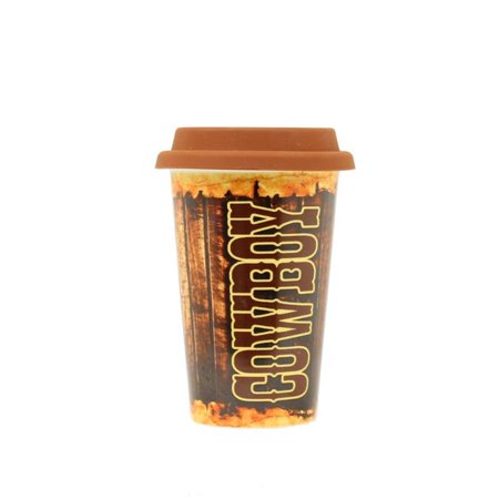 Cowboy Ceramic Coffee Mug & Lid, Brown
