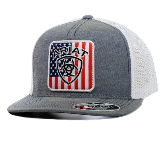 Ariat Men's USA Flag Logo Mesh Back Snapback Patch Cap Hats - A300065520