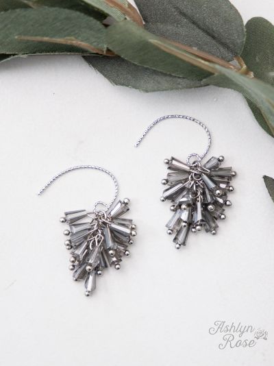 Special Collection Beaded Earrings, Silver and Grey