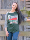 SANTA'S COMING TO TOWN FOREST GREEN & GREY RAGLAN