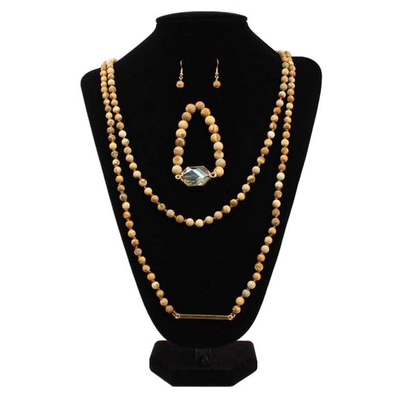 Blazin Roxx Women's Wooden Beads Jewelry Set - Tan