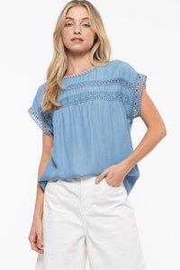 CHAMBRAY LACE INSET TOP