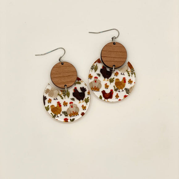 chicken acrylic and wood earring