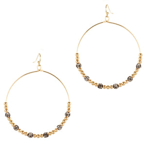 Gold Open Hoop with Gold and Black Diamond Crystals