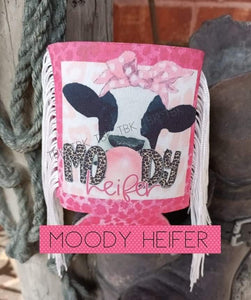 moody heifer coozie with fringe