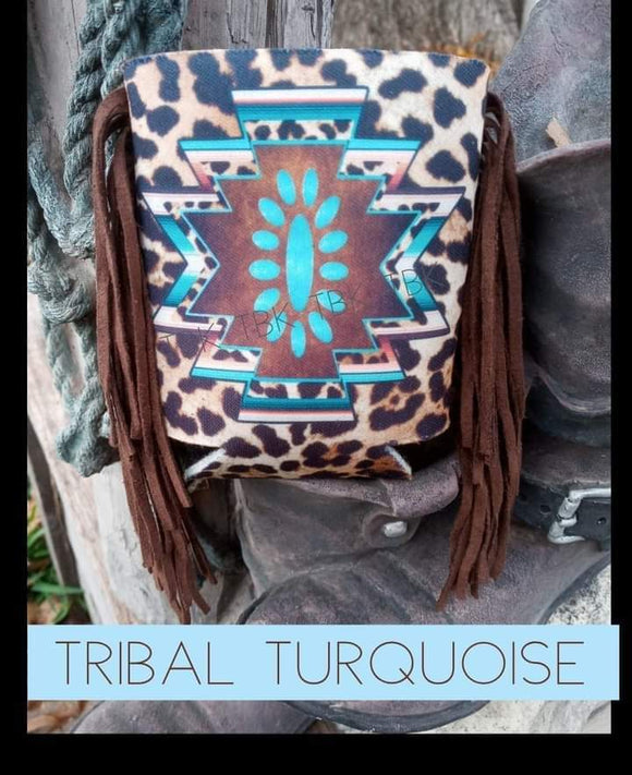 tribal turquoise coozie with fringe