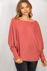 coral waffel material long sleeve shirt with dolman sleeves