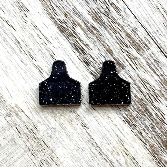 black acrylic cow tag stud earring