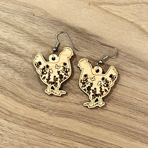 floral mini chicken earrings