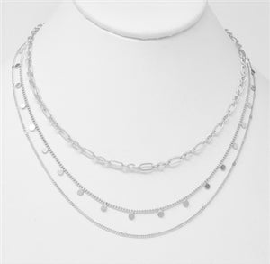Silver Triple Layer with Coin Drops 17"-19" Necklace