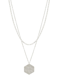 Worn Silver Hexagon Layered 16"-18" Necklace