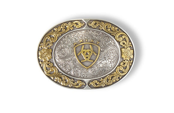 ARIAT OVAL SMOOTH EDGE FLORAL EMBLEM - ACC BUCKLE - A37020