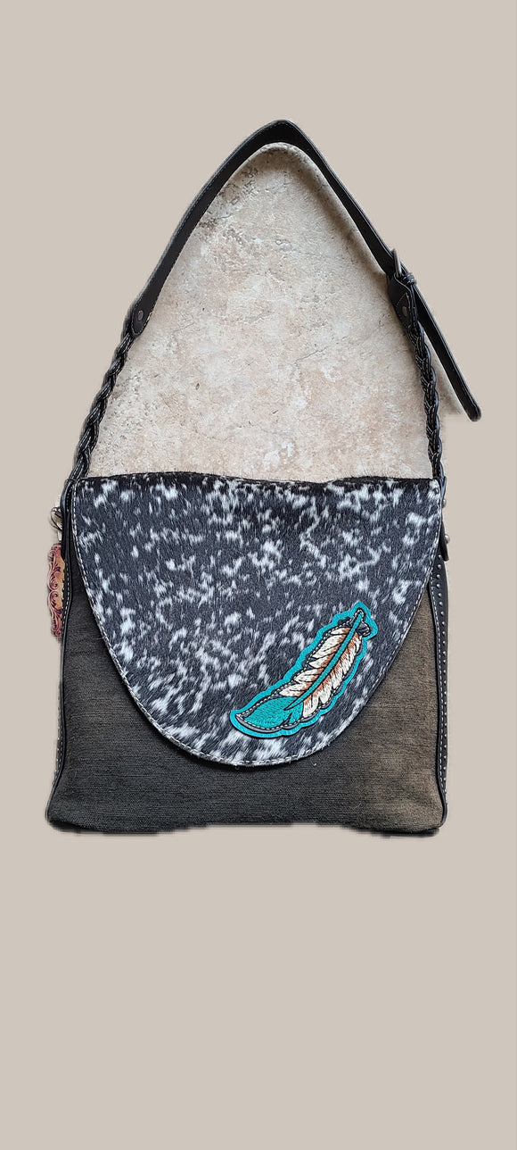 Trinity ranch feather cowhide purse