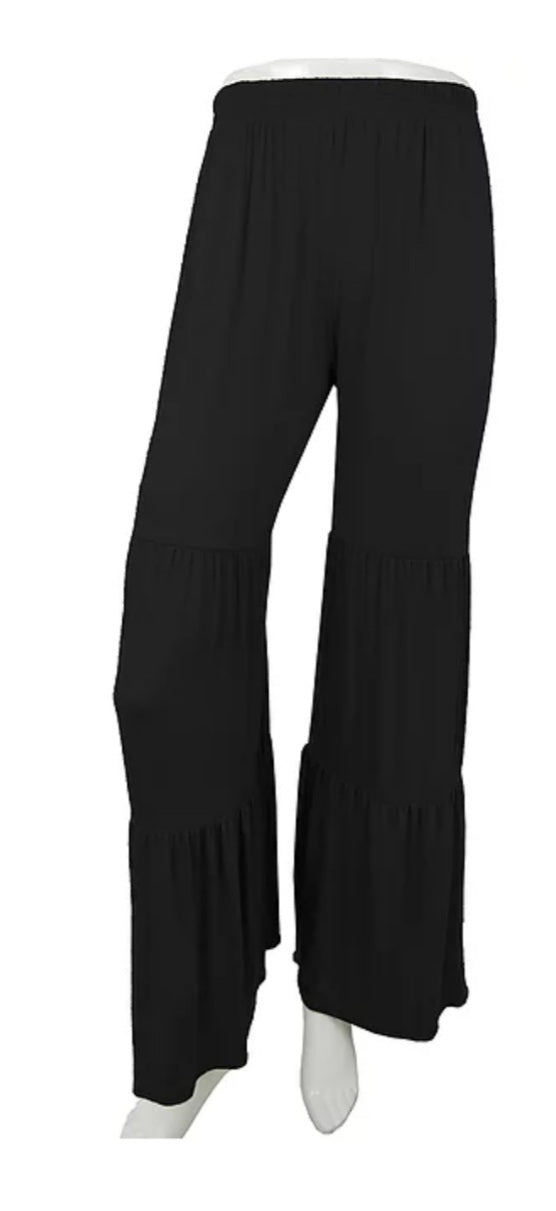 black tiered wide leg pants