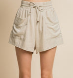 solid linen elastic shorts