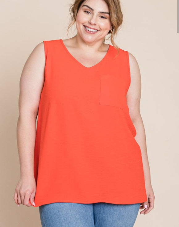 hot coral solid sleeveless v neck