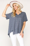 textured solid knit raw edge top