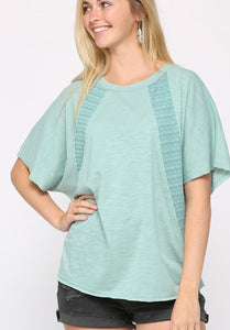 solid two tone dolman sleeve top