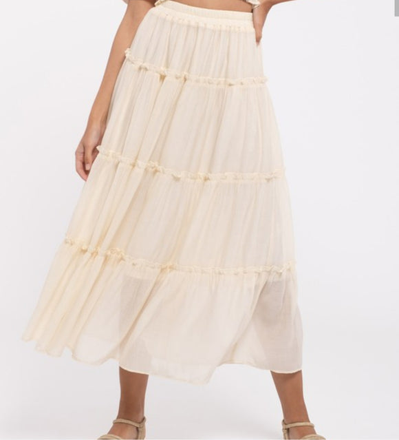 solid tiered skirt in cream