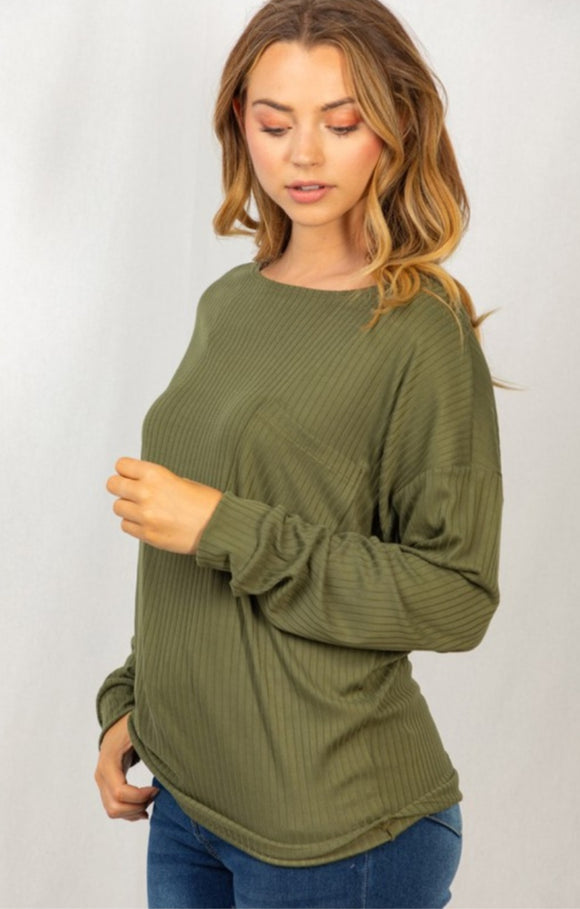 olive long sleeve knit top