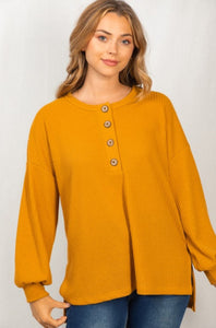 mustard long sleeve waffle knit shirt