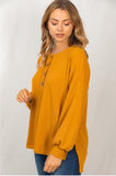 mustard long sleeve waffle knit shirt