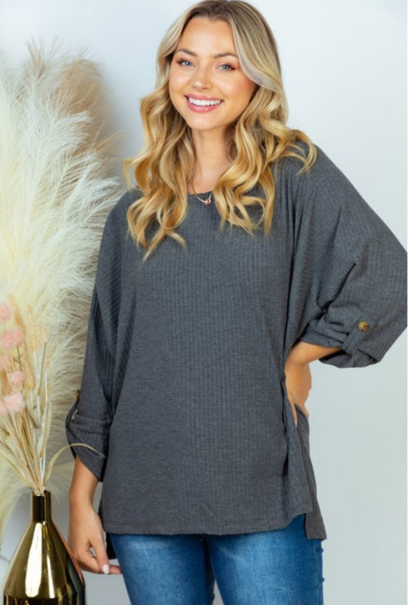 long sleeve knit top with button sleeve