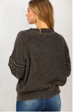 black- long sleeved mineral washed cable knit sweater