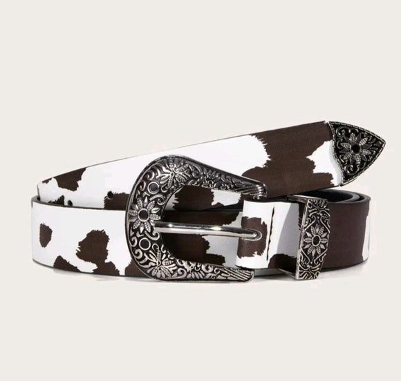 brown cow print womens belt