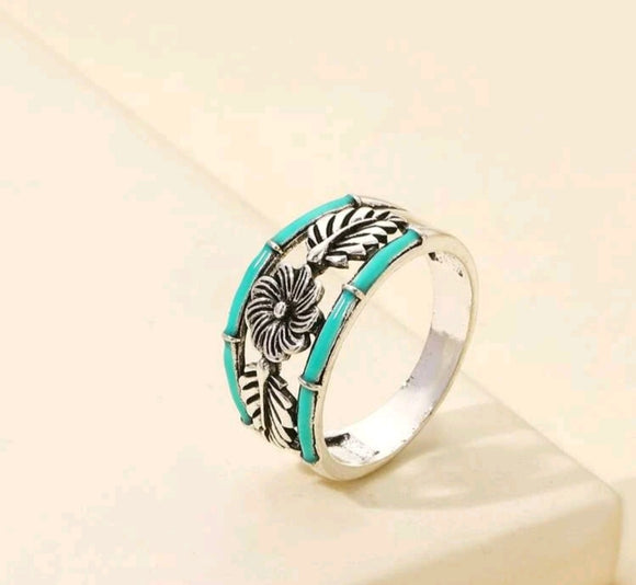 floral and turquoise ring