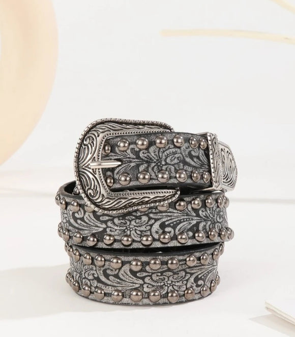 silver- floral studded belt