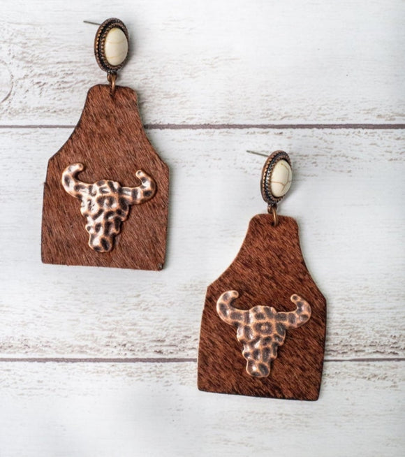 take a number cowhide ear tag earring