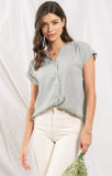 rolled sleeve woven top- sage