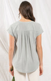 rolled sleeve woven top- sage