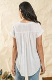 Rolled sleeve woven top- white