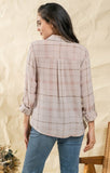 button wrapped woven top- brown