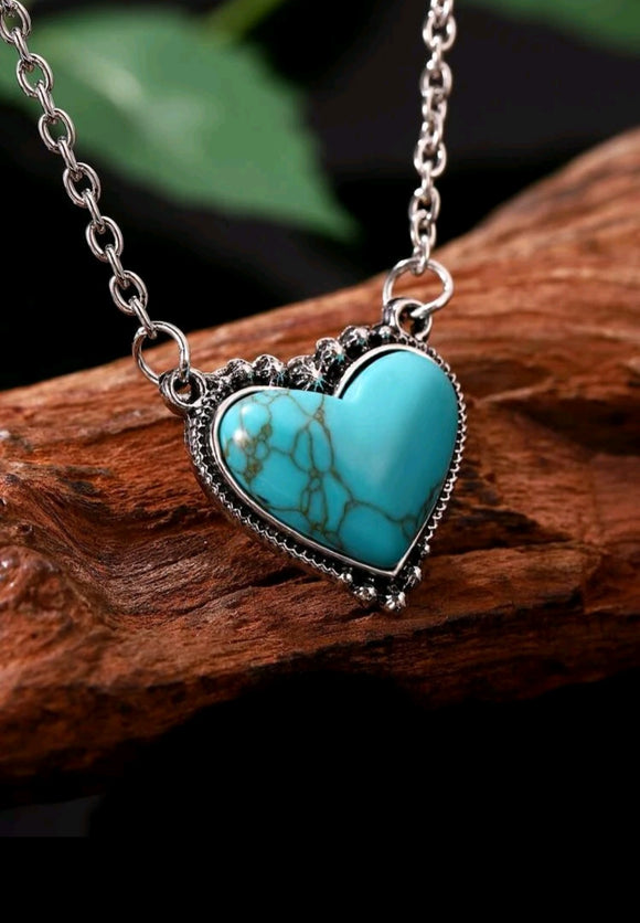 turquoise like stone heart necklace