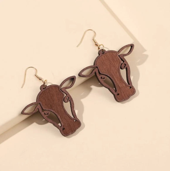 wood cowhead earrings