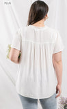 plus smocked shoulders woven top- white