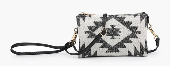 black and white aztec riley crossbody wallet