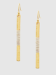 gold bar earring with silver wrapped wire