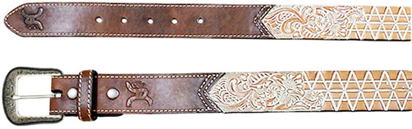 Hooey Mens Roughy Floral Geometric Tooled Pattern Leather Belt 1675be2