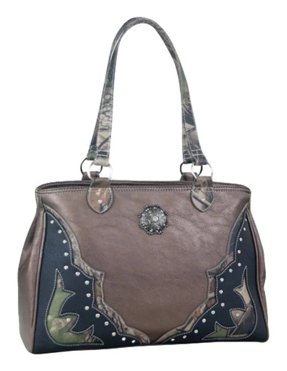 Way West Western Womens Handbag Malorie Satchel Conceal Bronze Camo 1607492
